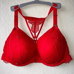 Red boost plunge Cacique Lane Bryant bra in size 40F